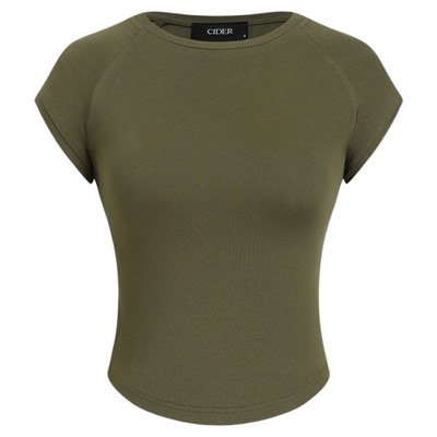 CIDER夏季新品女装棉圆领短袖短款T恤114406765