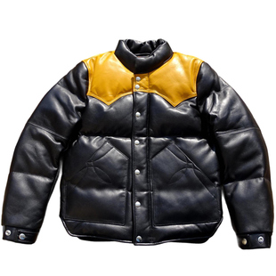 真皮羽绒服日系复古立领拼色绵羊皮鸭绒男女冬季休闲短款保暖皮衣