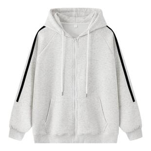 回力美式条纹开衫卫衣男士春秋季2026新款宽松休闲青少年连帽外套