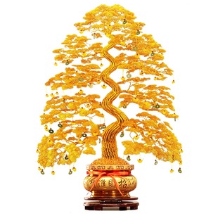 金黄色发财树手工编织铜丝铝线摇钱树招财树开业乔迁送礼高端摆件