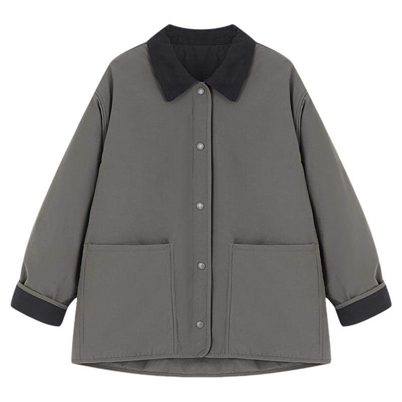 Basic House/百家好26复古工装风棉服女冬季撞色翻领保暖百搭外套