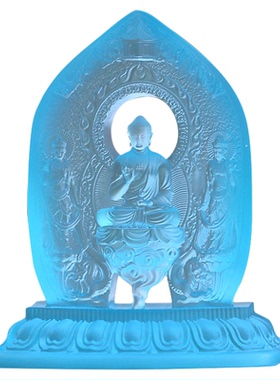 东方三圣琉璃一体佛像摆件琉璃