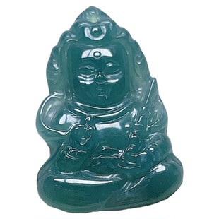 A货翡翠冰种虚空藏菩萨吊坠蓝绿天然老坑生肖牛虎护法雪花棉意境