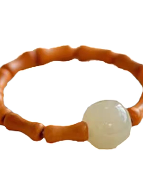 和田玉核桃竹节青白玉戒指女指环尾戒转运珠文玩国风配饰食指戒潮