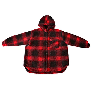 H AND E 原创童装26冬季加厚保暖红黑格子羊羔毛衬衫棉服女童亲子