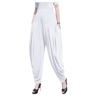 2026春夏新款白色宽松冰丝灯笼裤萝卜裤高腰垂感薄款广场舞休闲裤