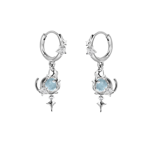 MASW麻秀原创设计喵系列高级感圈圈小猫耳环耳扣小众甜酷海蓝耳钉