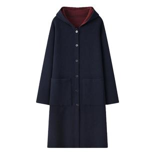 带帽设计更加休闲~双提加厚纯羊绒大衣女秋冬季长款宽松口袋外套