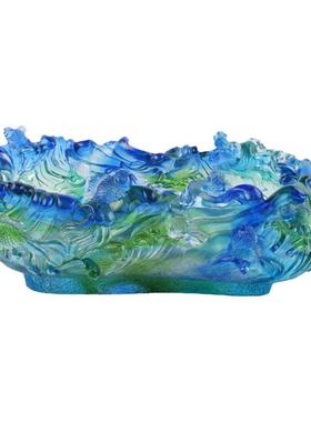 高档金鱼缸旺财供奉琉璃工艺品