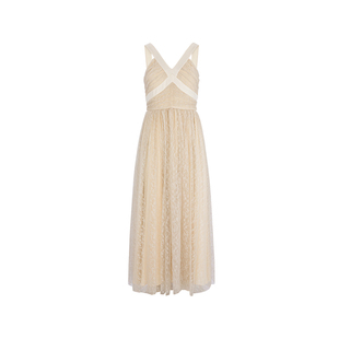 MARYLING玛俪琳初秋新品香槟色V领吊带式蕾丝礼服裙A1DGW68070