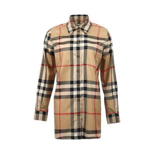 【自营】BURBERRY/博柏利女士格子纽扣方领长袖衬衫休闲