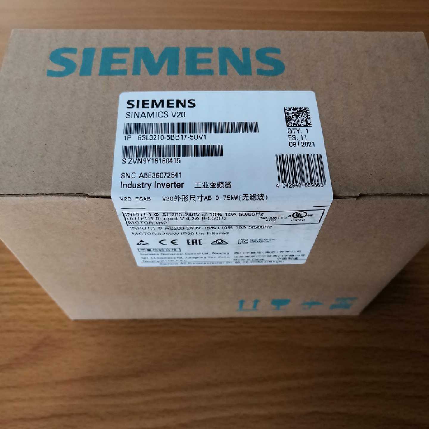 议价6SL3210-5BB17-5UV1西门子单相750W变频器 6SL3210-5BB17-5UV