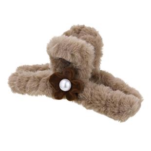 DODOGOGO毛绒花朵发抓女高级感后脑勺盘发大号鲨鱼夹简约秋冬抓夹