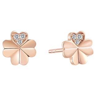 瑞恩钻饰18K金玫瑰金天然真钻耳钉女四叶草耳饰送女友新年礼物