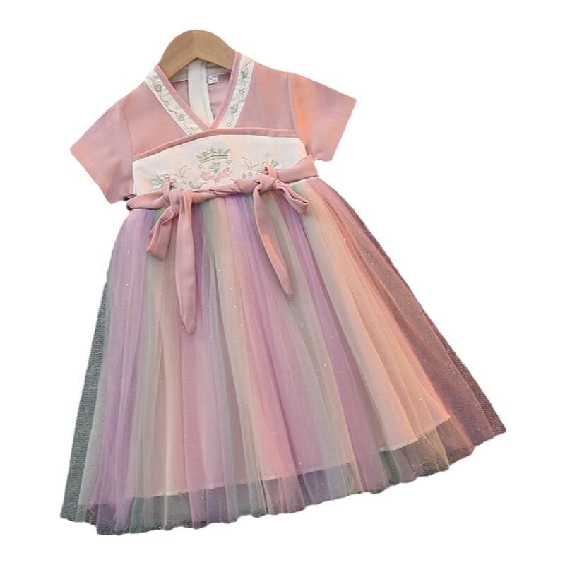 儿童汉服演出服男女童幼儿园园服小学生古装短袖中国风六一表演服