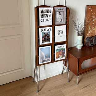 日式复古小户型实木收纳家用阅读杂志架中古客厅报刊架陈列展示架