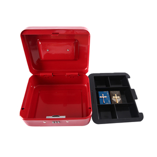 钱箱手提铁盒箱带锁密码收银箱迷你大号整理箱公章发票收纳医药箱