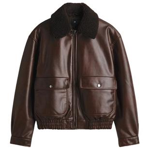 HM男装夹克冬季宽松飞行夹克棉服翻领毛领外套1311464