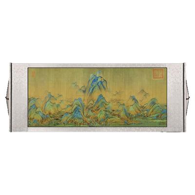 横版千里江山图卷轴挂画王希孟名家山水国画客厅办公室风景装饰画