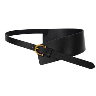 时尚设计风羊皮大衣腰带女真皮宽连衣裙腰封高级感配裙子毛衣皮带