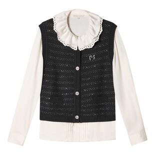 PSALTER诗篇娃娃领衬衫羊毛条纹针织背心两件套冬