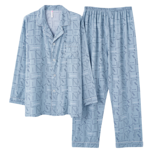 男士棉绸睡衣春秋季长袖长裤休闲可外穿人造棉宽松大码家居服套装