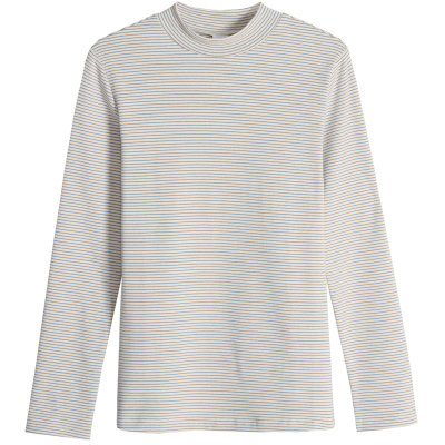 条纹半高领打底衫女2025新款长袖T恤纯棉中领内搭保暖上衣春秋冬