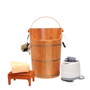 橡木泡脚木桶加高带盖熏蒸足浴桶加热蒸汽恒温家用成人洗脚桶