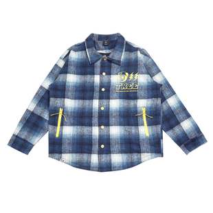 韦恩泽维尔潮牌大码格纹粗壮呢外套男加厚秋冬季刺绣翻领夹克8011