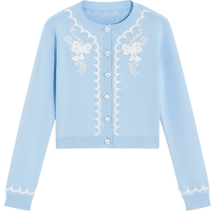 【博主同款】bebe春夏女士绣花钉珠波浪纹针织开衫130603