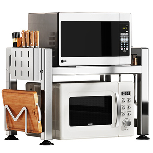 新款不锈钢厨房置物架微波炉架子家用双层台面电饭锅收纳烤箱支架