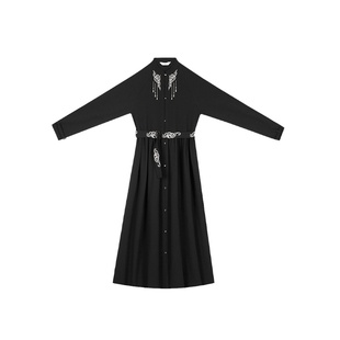 织造司原创汉服[归档]明制汉元素刺绣对襟连衣裙黑色风衣外套女秋