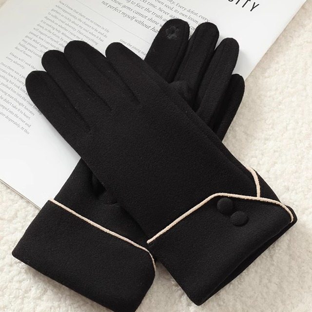 德绒加厚手套女冬季加绒保暖防风户外骑行开车防寒可触屏分指手套