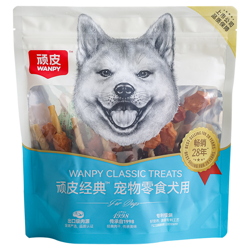 顽皮狗狗零食泰迪小型犬幼犬训练磨牙棒鸡肉干宠物食品肉串儿360g