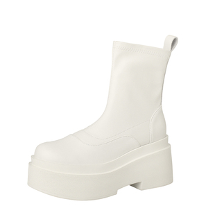 新款增高女鞋松糕跟短筒靴子真皮短靴瘦腿马丁靴坡跟厚底矮靴四季