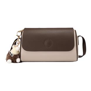 稻草人真皮女包2026新款流行撞色小包包气质牛皮单肩包百搭斜挎包