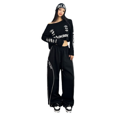 自然腰街舞潮牌布韩长裤