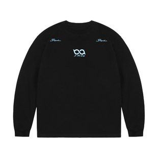 BIPOLAR乱针立体绣长袖T恤圆领宽松上衣美式简约国朝校园男女情侣