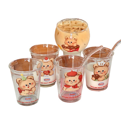ins可爱面包熊熊玻璃早餐咖啡杯