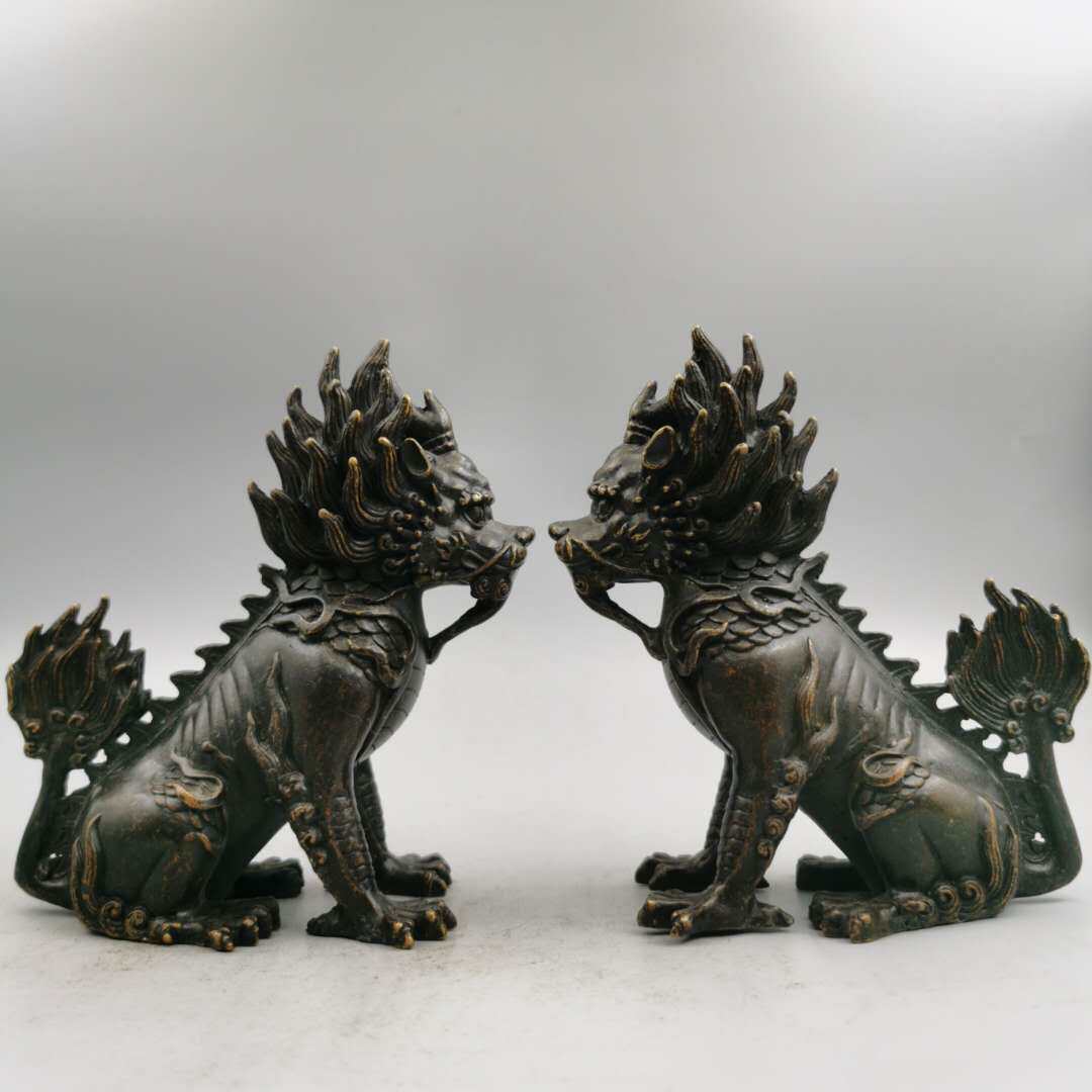 纯铜独角兽摆件一对神兽貔恘皮丘家居酒柜办公室桌面装饰工艺礼品