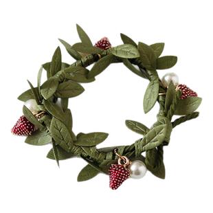 树藤森系手工头绳女草莓珍珠发圈气质韩国可爱高级感皮套马尾发绳