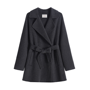 高端双面羊绒大衣女中长款2025新款修身收腰赫本风羊毛呢外套