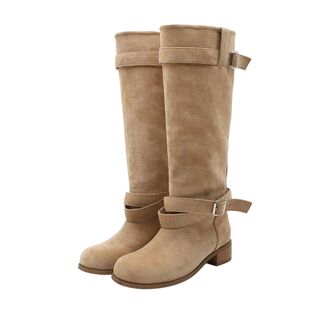 SAPPUN 显瘦百搭款气质靴字麂皮绒环扣绑带长筒靴女 星辰韩国代购