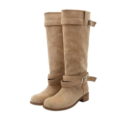 SAPPUN 显瘦百搭款气质靴字麂皮绒环扣绑带长筒靴女 星辰韩国代购