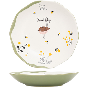 陶瓷饭碗盘子特别好看的高级感家用耐高温空气炸锅专用的碗双耳盘