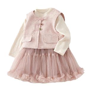 班喜迪女童连衣裙春装2026新款女宝宝公主裙套装儿童裙子周岁礼服