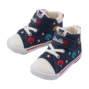 MIKIHOUSE日本制学步鞋男童女宝宝婴儿鞋刺绣爆炸头小黑鞋DoubleB