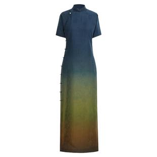 千里晴川丨一城风絮丨夏季真丝红云纱中式复古民国风全开襟旗袍裙