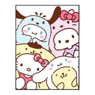 卡通钻石画三丽鸥全家福满钻带框2025新款diy手工5D立体砖石点画