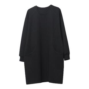 2025春季新款高级感中长款大码长袖连衣裙黑色宽松减龄休闲打底裙